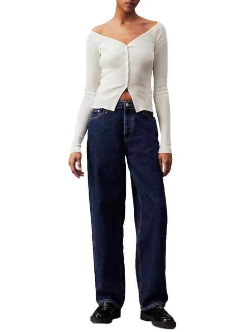 CK JEANS Cardigan a costine con bottoni ivory - Maglie Donna