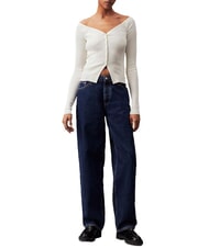 CALVIN KLEIN CK JEANS Cardigan a costine con bottoni ivory - Maglie Donna - 4