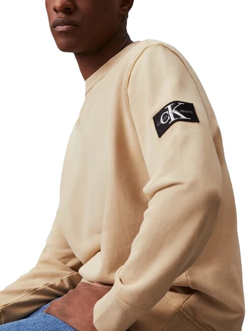 CK JEANS Felpa a girocollo in cotone pale khaki - Felpe Uomo