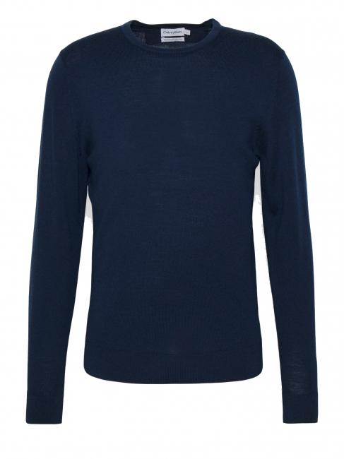 SUPERIOR WOOL Maglione lana scollo tondo calvin navy - Maglie Uomo