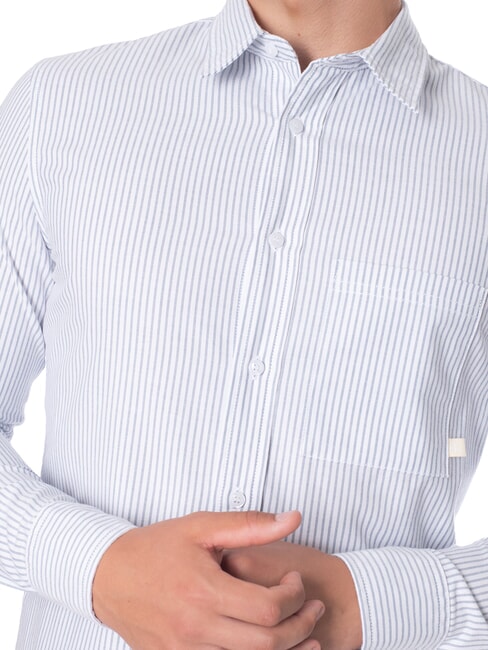 CK JEANS Camicia manica lunga in cotone slim fit white china blue stripe - Camicie Uomo