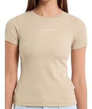 GUESS JEANS EMBRO SLIM T-shirt maniche corte a costine safari tan - T-shirt e Top Donna - 3