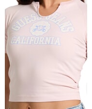 GUESS JEANS LOGO CALIFORNIA T-shirt cropped stretch manica corta blush cotton - T-shirt e Top Donna - 3