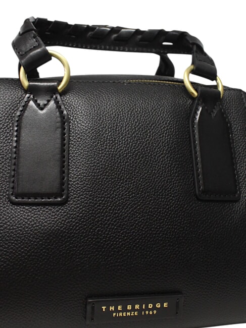 INES Borsa bauletto in pelle con tracolla Nero Oro - Borse Donna