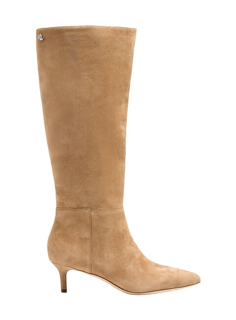 MCKAY Stivali alti pelle suede con tacco basso camel - Scarpe Donna