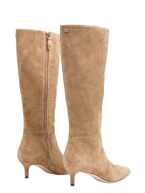 MCKAY Stivali alti pelle suede con tacco basso camel - Scarpe Donna