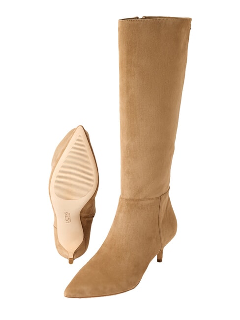 MCKAY Stivali alti pelle suede con tacco basso camel - Scarpe Donna