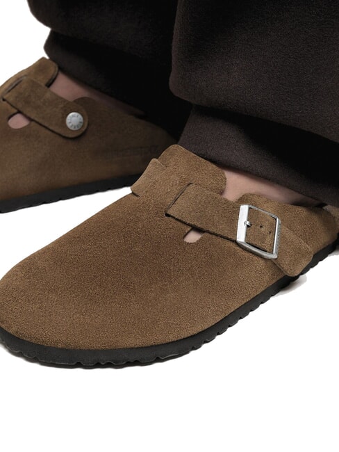 BOSTON Ciabatta sabot in pelle suede dark tea - Scarpe Unisex