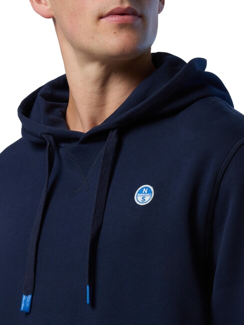 ROUND LOGO Felpa in cotone con cappuccio navy blue - Felpe Uomo
