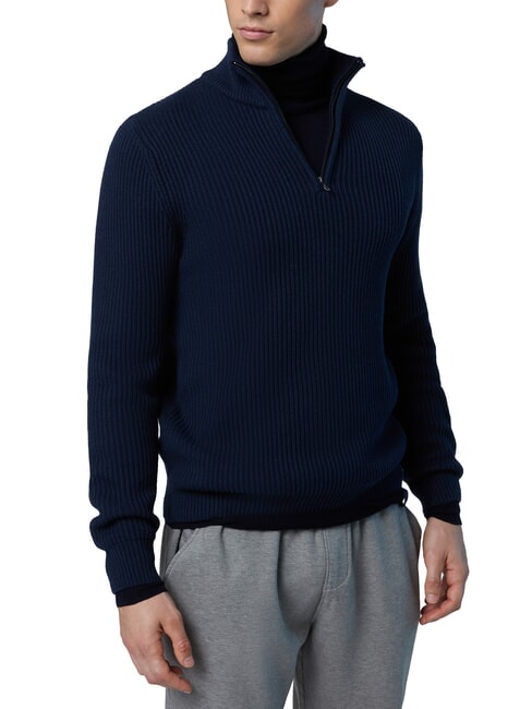 N|S Maglione collo alto a coste mezza zip navy blue - Maglie Uomo