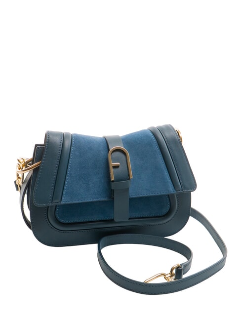 FLOW Borsa in pelle piccola con tracolla toni grigio blu - Borse Donna