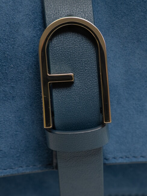 FLOW Borsa in pelle piccola con tracolla toni grigio blu - Borse Donna