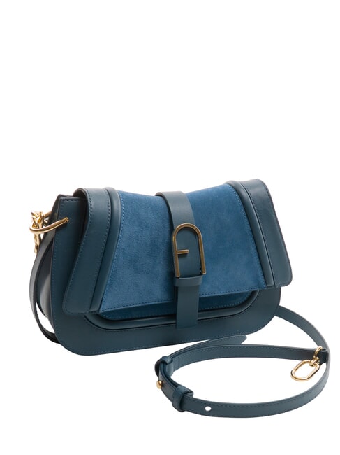 FLOW Borsa in pelle media con tracolla toni grigio blu - Borse Donna