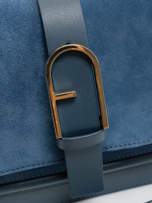 FLOW Borsa in pelle media con tracolla toni grigio blu - Borse Donna