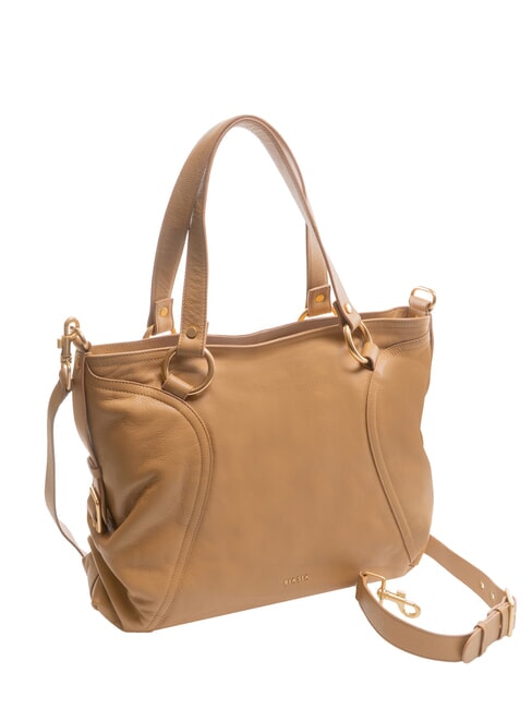 WEAVE Borsa shopping in pelle con tracolla camel - Borse Donna