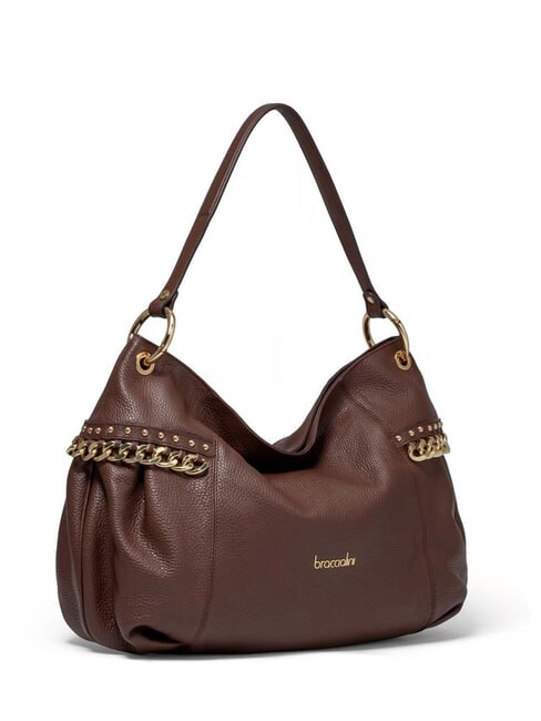 NORA Borsa a spalla in pelle con catena marrone - Borse Donna