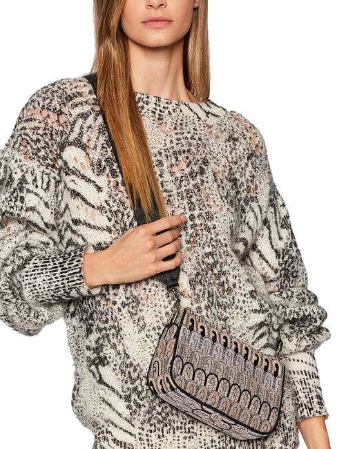 MOON Borsa mini in tessuto jacquard toni deserto+nero - Borse Donna