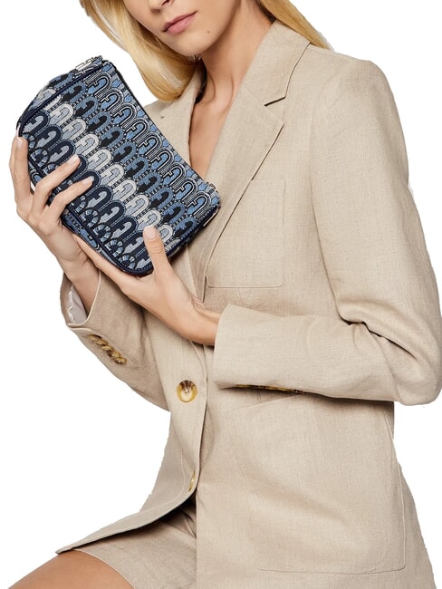 MOON Borsa mini in tessuto jacquard toni blu denim+nero - Borse Donna