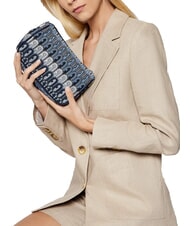 FURLA MOON Borsa mini in tessuto jacquard toni blu denim+nero - Borse Donna - 6