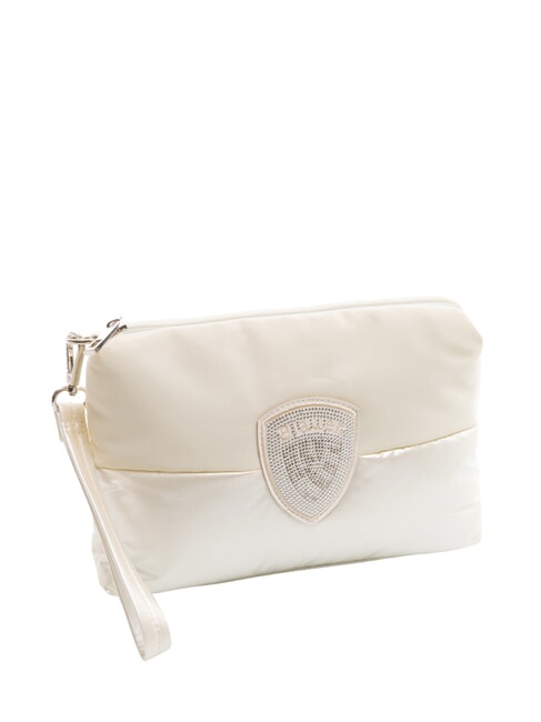 PADDED NYLON Pochette morbida con logo strass white - Borse Donna