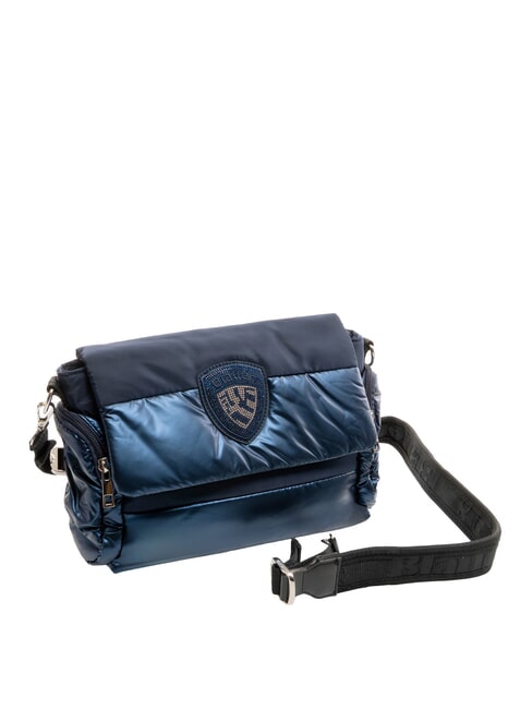 PADDED NYLON Borsa fluffy a tracolla logo strass BLU NAVY - Borse Donna