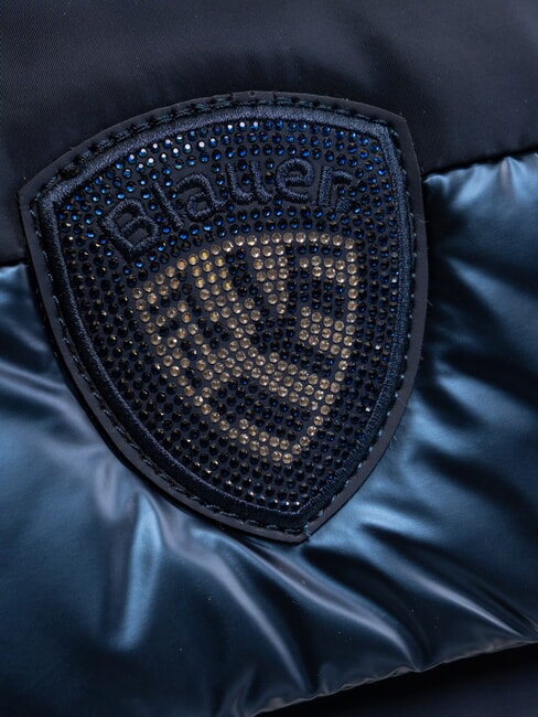 PADDED NYLON Borsa fluffy a tracolla logo strass BLU NAVY - Borse Donna