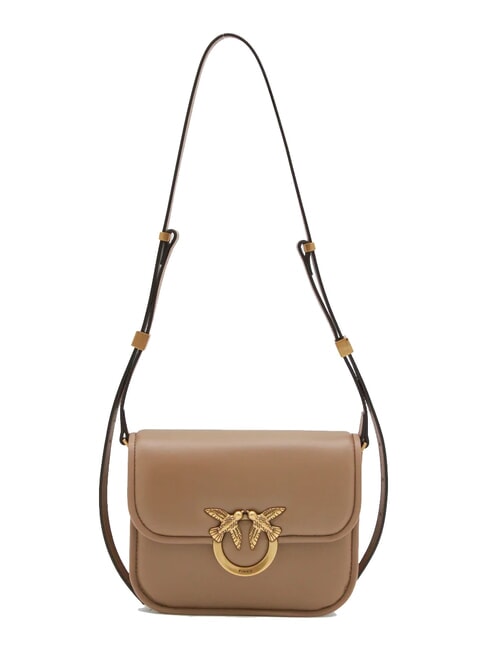 LOVE BOX Borsa mini in nappa con flap biscotto zenzero-antique gold - Borse Donna
