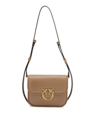 PINKO LOVE BOX Borsa mini in nappa con flap biscotto zenzero-antique gold - Borse Donna - 4