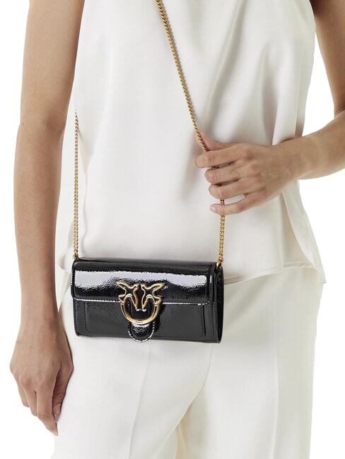 LOVE ONE Borsa mini lucida a tracolla nero-antique gold - Borse Donna