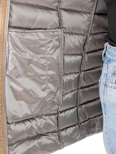 DELUXE Piumino donna cappuccio pelliccia dark coffee cream-da - Piumini Donna