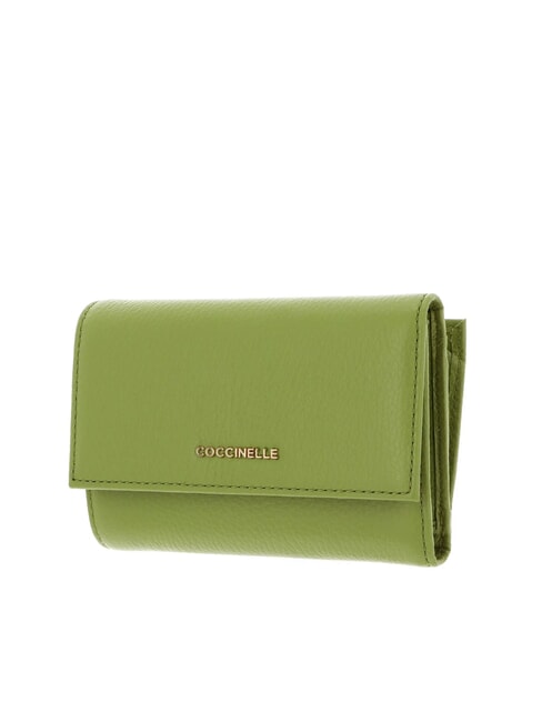 METALLIC SOFT Portafoglio bifold pelle martellata guacamole - Portafogli Donna