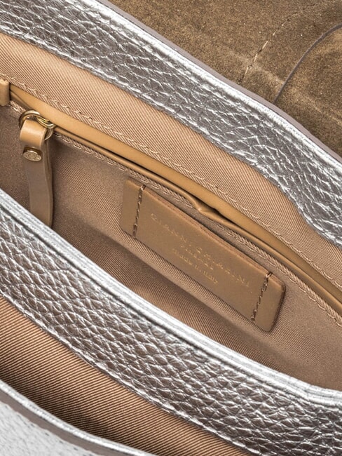 HELENA ROUND Borsa in pelle con doppia tracolla silver - Borse Donna