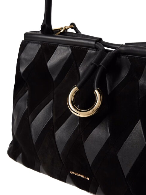 LISBET GEOMETRIC PATCH Borsa a mano in pelle con tracolla Nero - Borse Donna