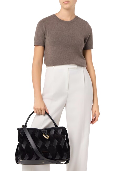 LISBET GEOMETRIC PATCH Borsa a mano in pelle con tracolla Nero - Borse Donna