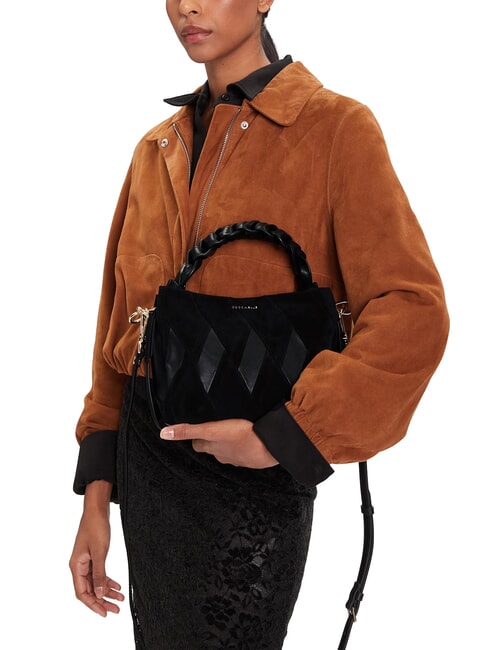 BOHEME NEW GEOMETETRIC PATCH Borsa a mano pelle suede con tracolla Nero - Borse Donna
