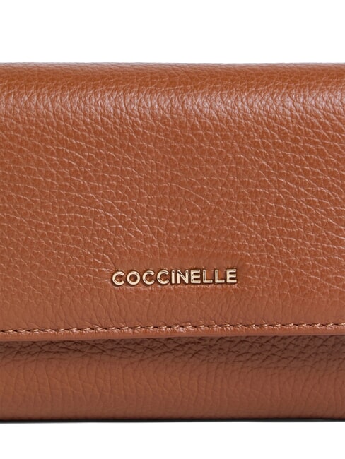 METALLIC SOFT Portafoglio bifold pelle martellata cognac - Portafogli Donna