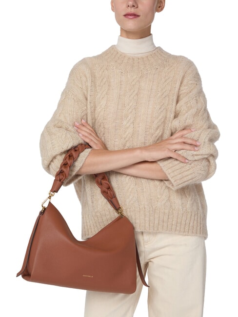 BOHEME GRANA DOUBLE Borsa in pelle martellata con tracolla cognac/noir - Borse Donna