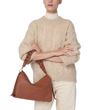 COCCINELLE BOHEME GRANA DOUBLE Borsa in pelle martellata con tracolla cognac/noir - Borse Donna - 4