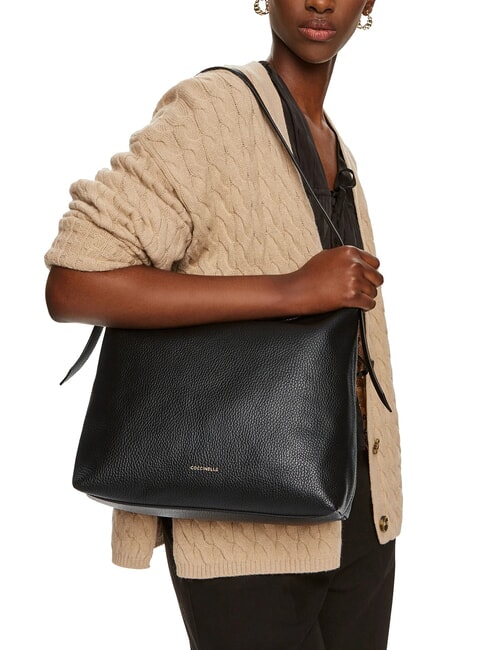 MALORY Borsa sacca a spalla in pelle martellata Nero - Borse Donna