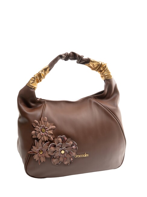 SARA Borsa hobo a spalla in pelle con fiori marrone - Borse Donna