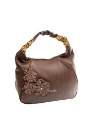 BRACCIALINI SARA Borsa hobo a spalla in pelle con fiori marrone - Borse Donna - 2