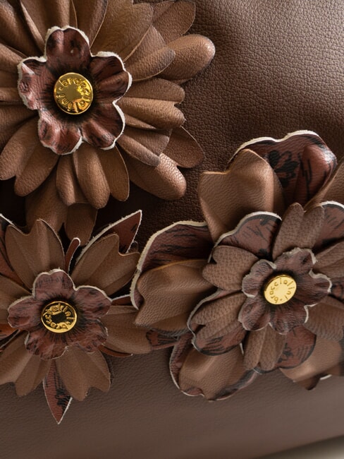 SARA Borsa hobo a spalla in pelle con fiori marrone - Borse Donna