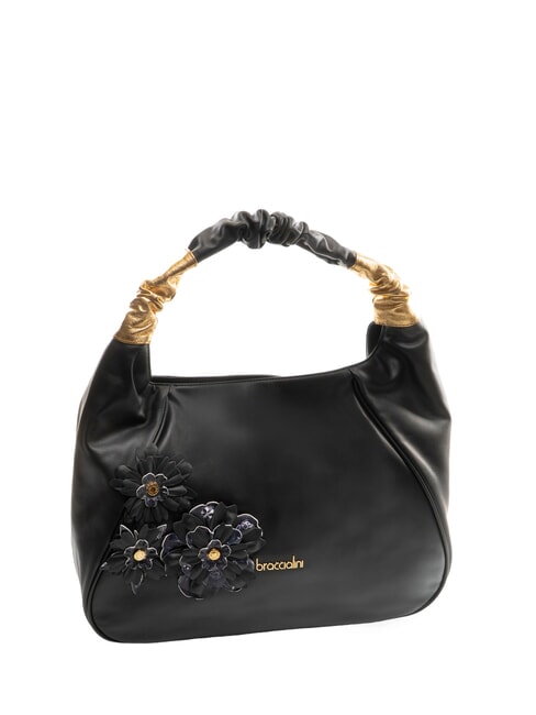 SARA Borsa hobo a spalla in pelle con fiori nero - Borse Donna