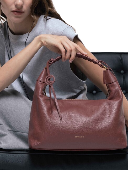 RHEA Borsa a spalla in pelle con tracolla brandy - Borse Donna
