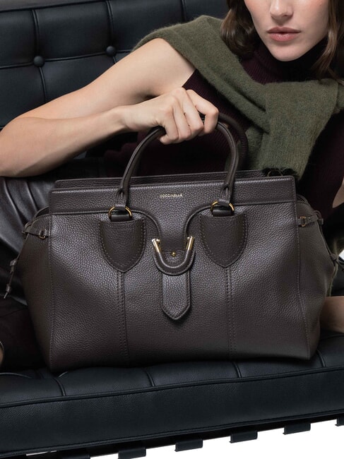 YORK Borsa a mano in pelle con fibbia fondant brown - Borse Donna