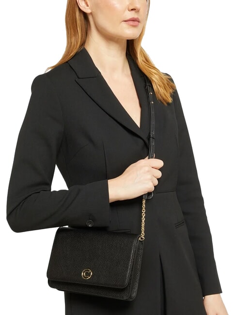 TULIP Borsa in pelle martellata con flap  Nero - Borse Donna