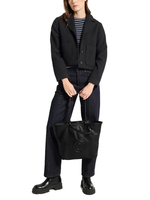 CALLISTO Borsa shopping in pelle logo rilievo Nero - Borse Donna