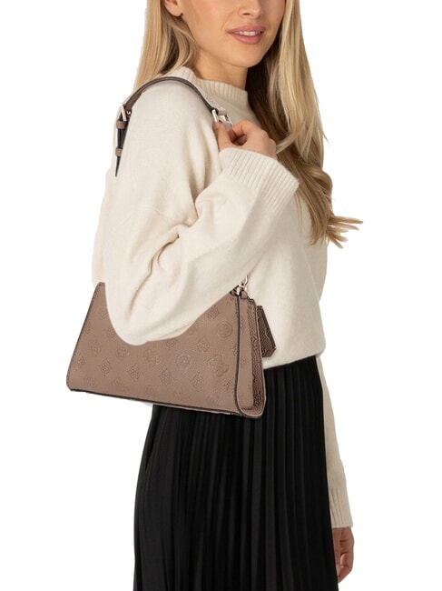 CRESIDIA II Borsa a spalla con zip dark taupe logo - Borse Donna