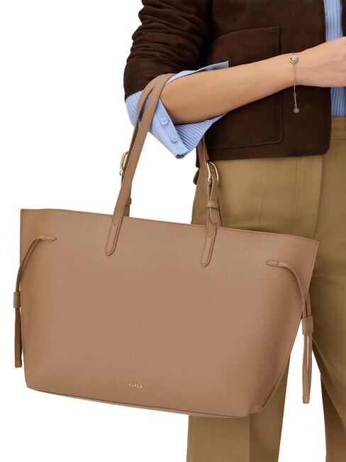 AVA Borsa shopping grande in pelle toffee+nero int. - Borse Donna