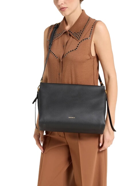 BOHEME GRANA DOUBLE Borsa in pelle martellata con tracolla noir/cognac - Borse Donna